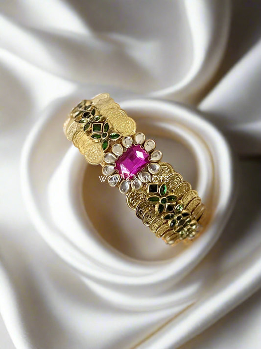 Coin Kada Kundan Bangle- Lotus Delight