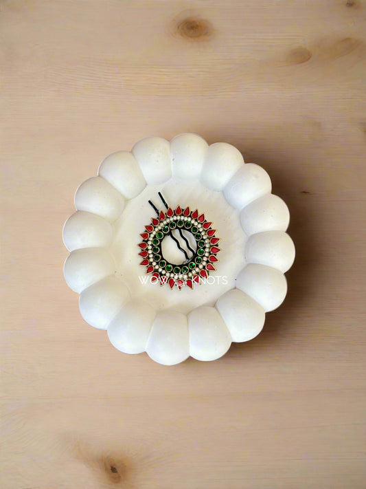 Maroon and Green Celestial Bloom Hair Brooch/Jada Billa