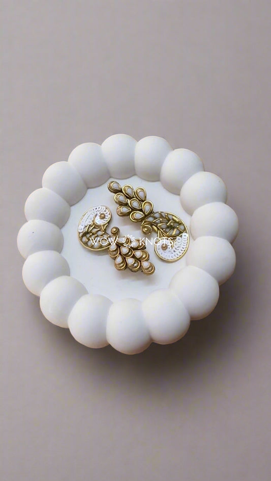 Peacock Kundan Alligator Hair Clip - White