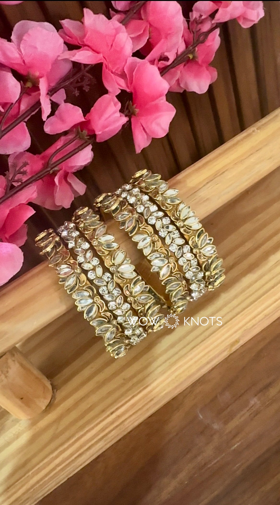 Silver 3D Lotus and Petal Bangle Set