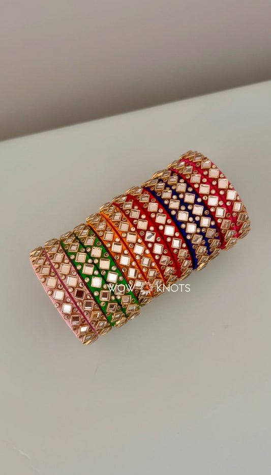 Premium Handcrafted Silk Thread Kundan Bangles - Sparkling Stones