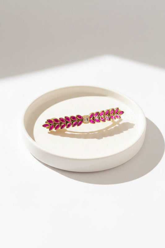 Rani Pink Kundan Petal Barrette Clip with White Stone – Handcrafted Hair Accessory