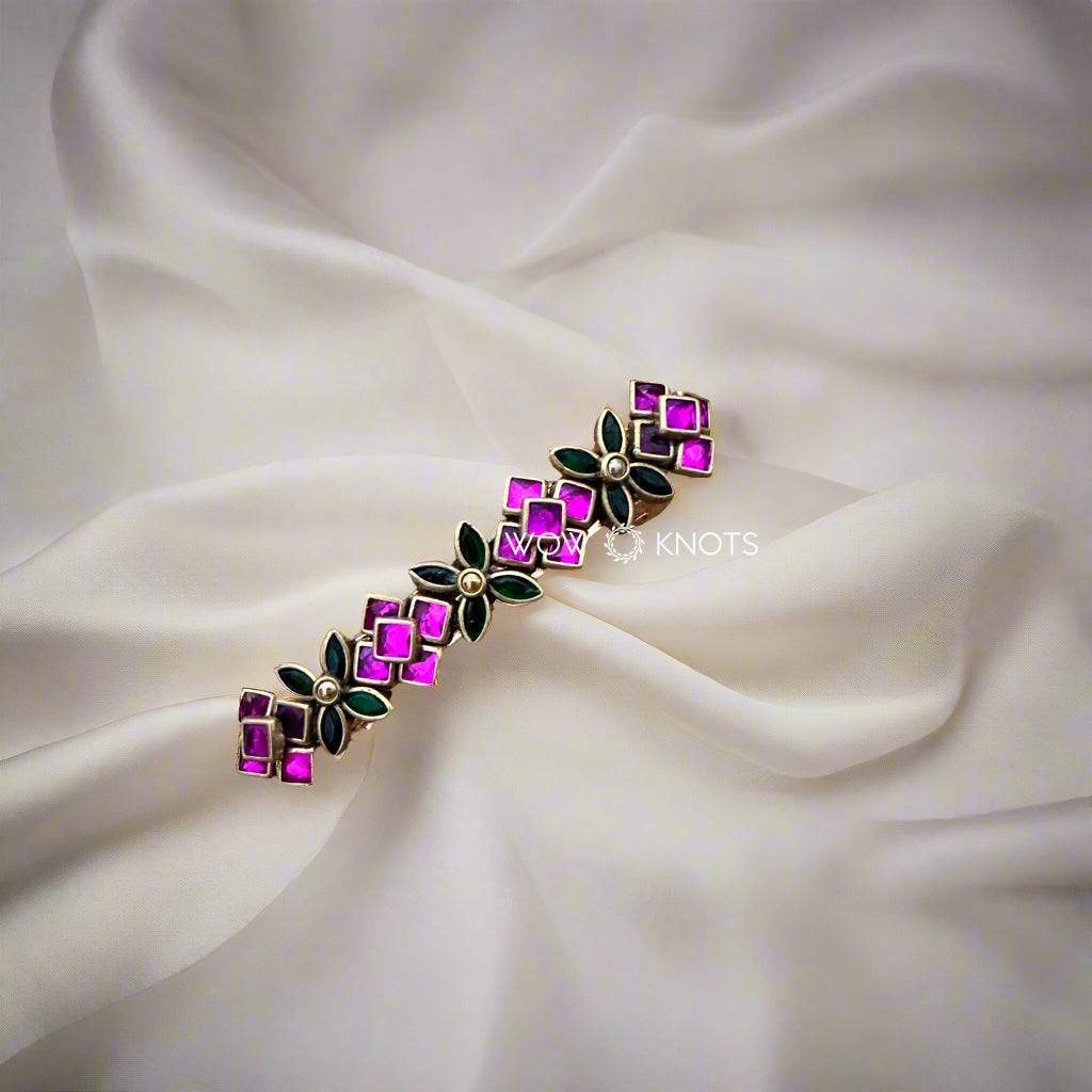 Rani Pink Glossy Kundan Centre Hair Clip/ Barrette Clip