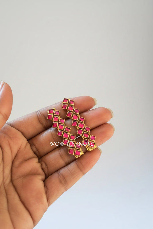 Glossy Pink Square Kundan Hair Clip