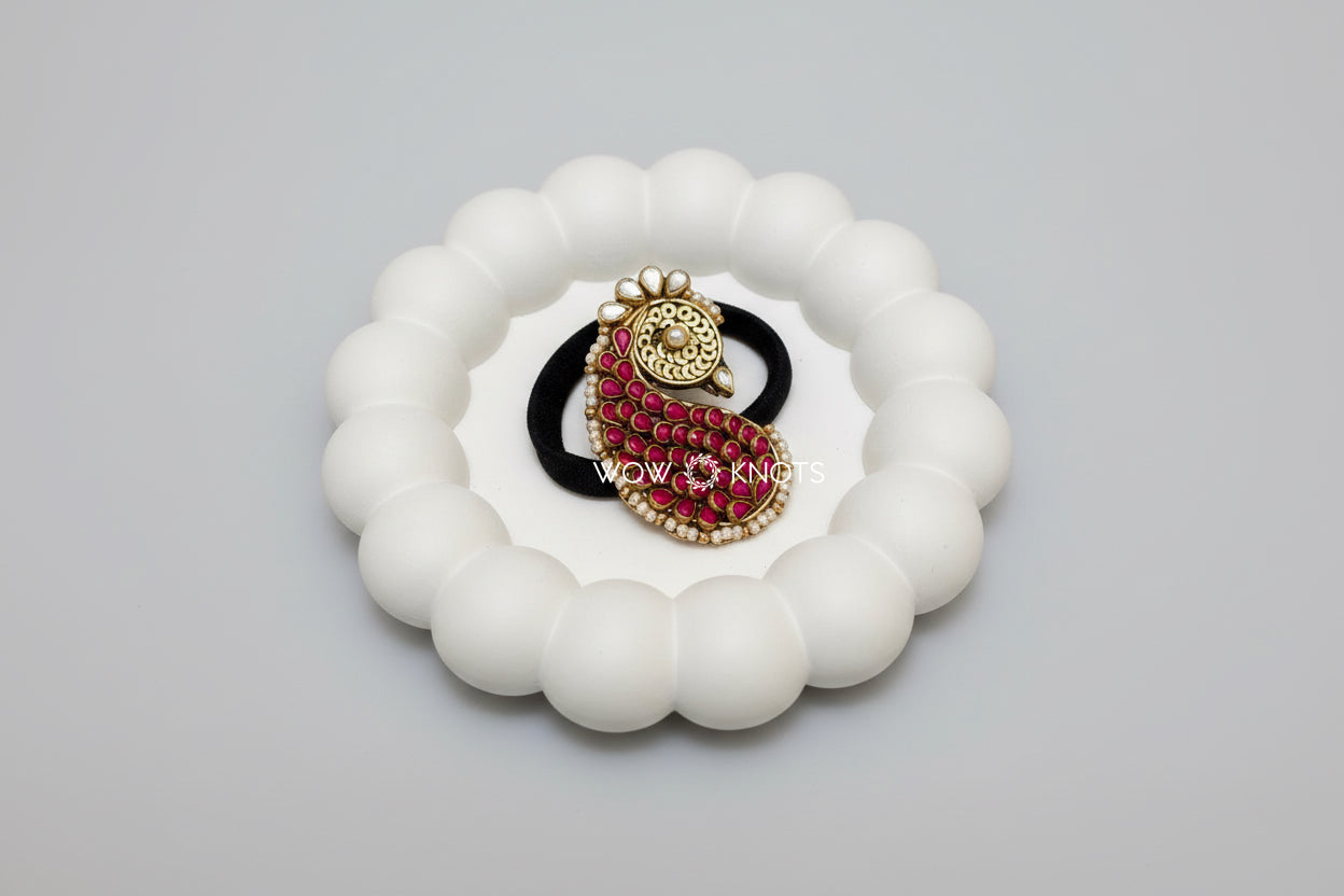 3D Peacock Kundan Rubber Band/Hair Tie