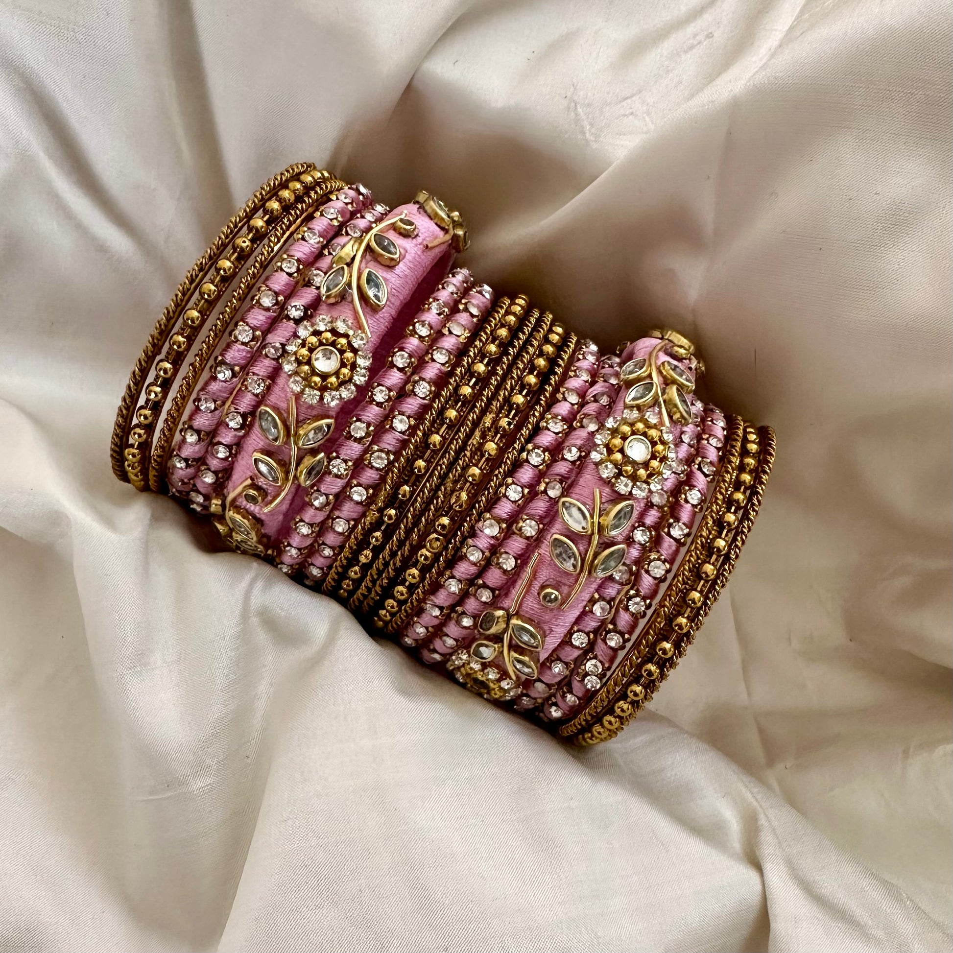 Bride Lehenga Matching Bangles Baby Pink Floral Silk Thread Kundan