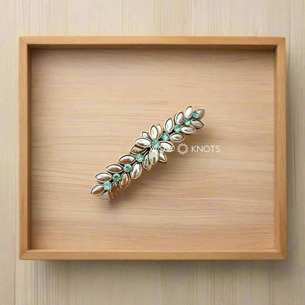 Pearl Leafy Kundan Center Hair Clip/ Barrette Clip