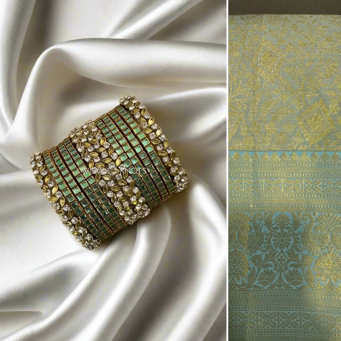 Kundan Bangles - Yellowish Green and Sea Green Combination
