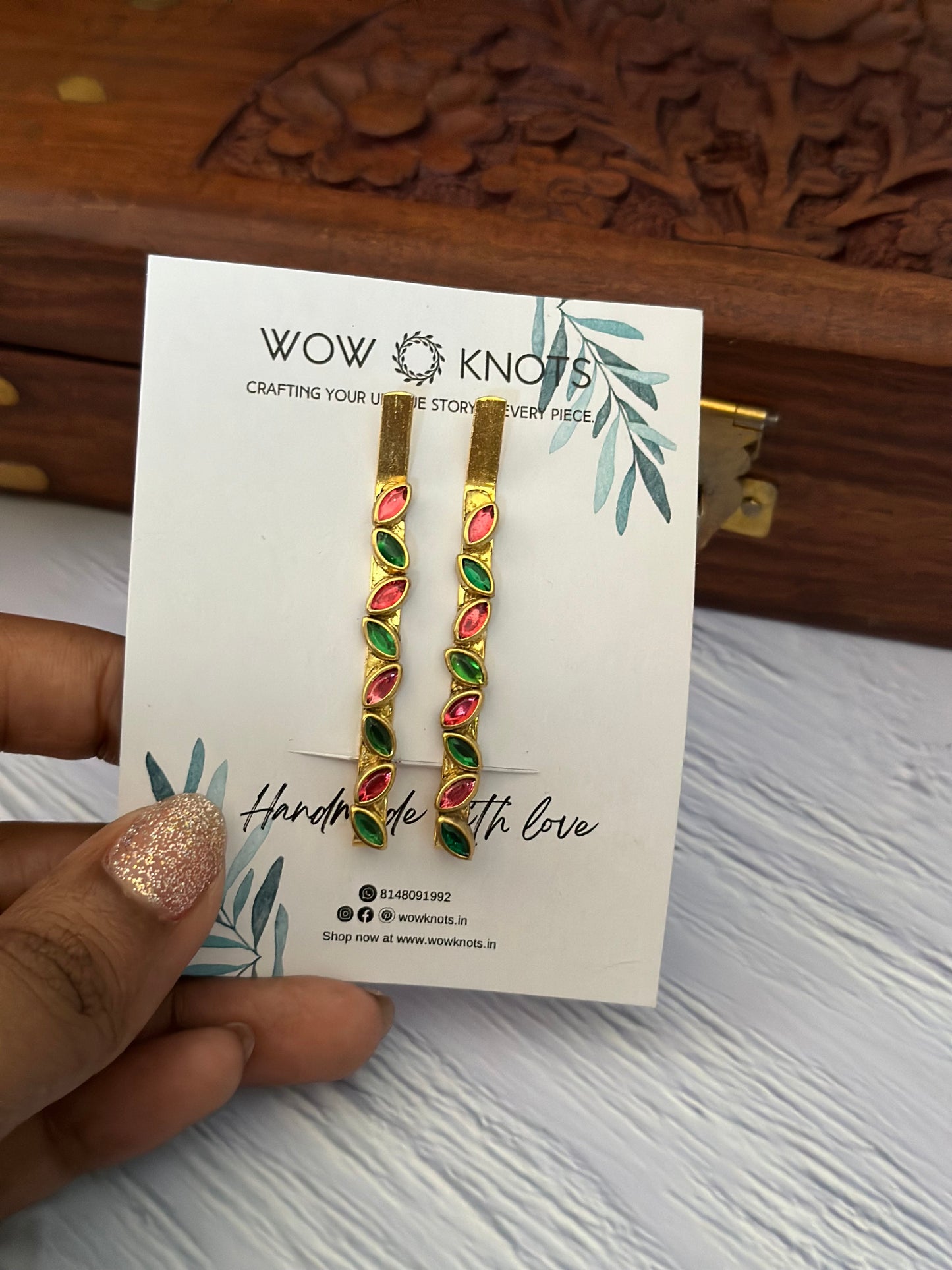 Leaf Pattern Kundan Hair Pin