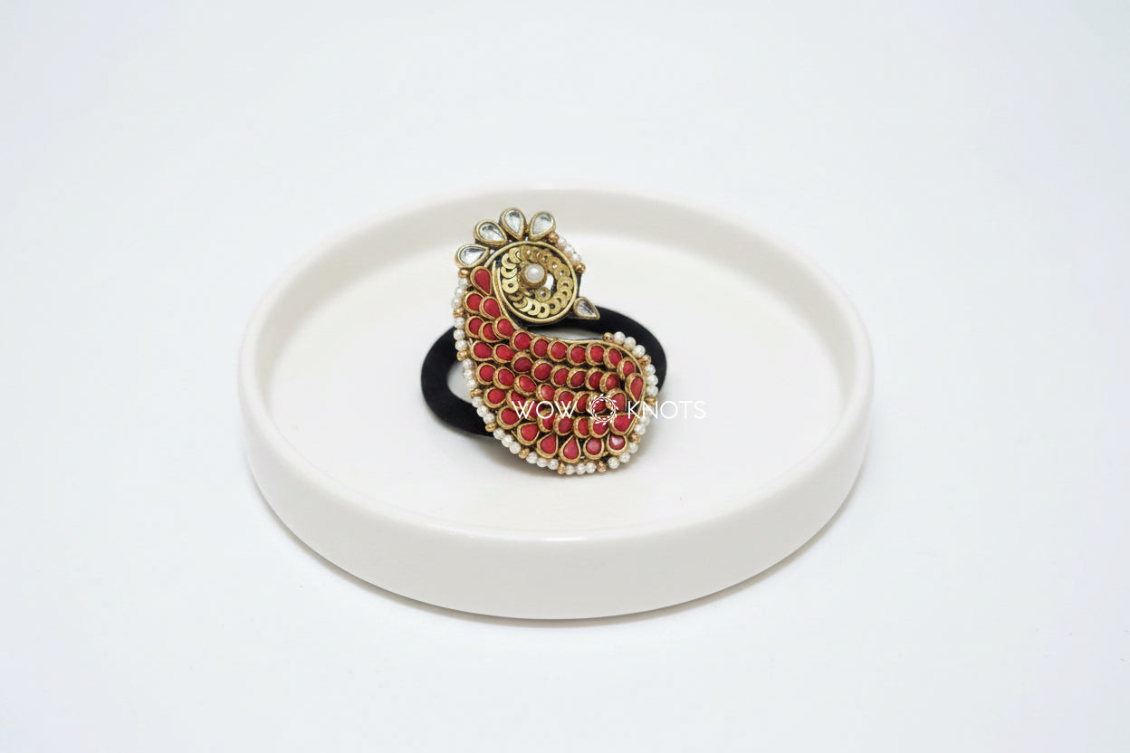 3D Peacock Kundan Rubber Band/Hair Tie
