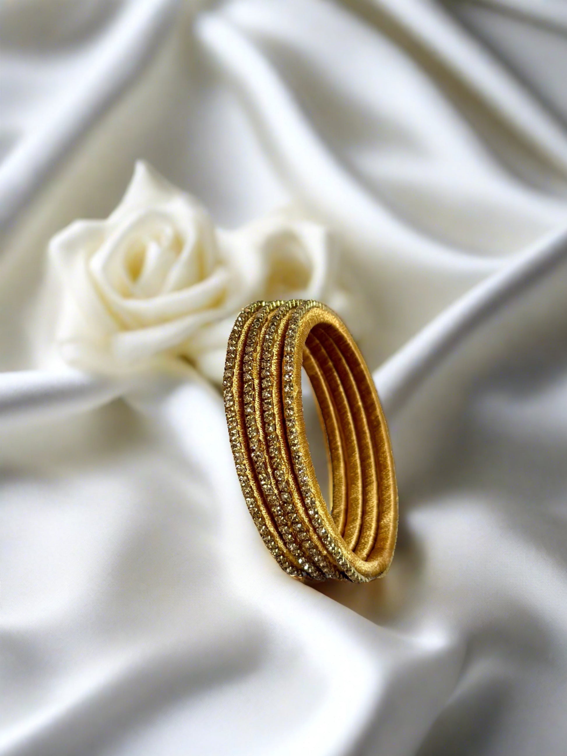 Silk Thread Ad Stone Thin Bangles(Gold Stones) – Wow Knots