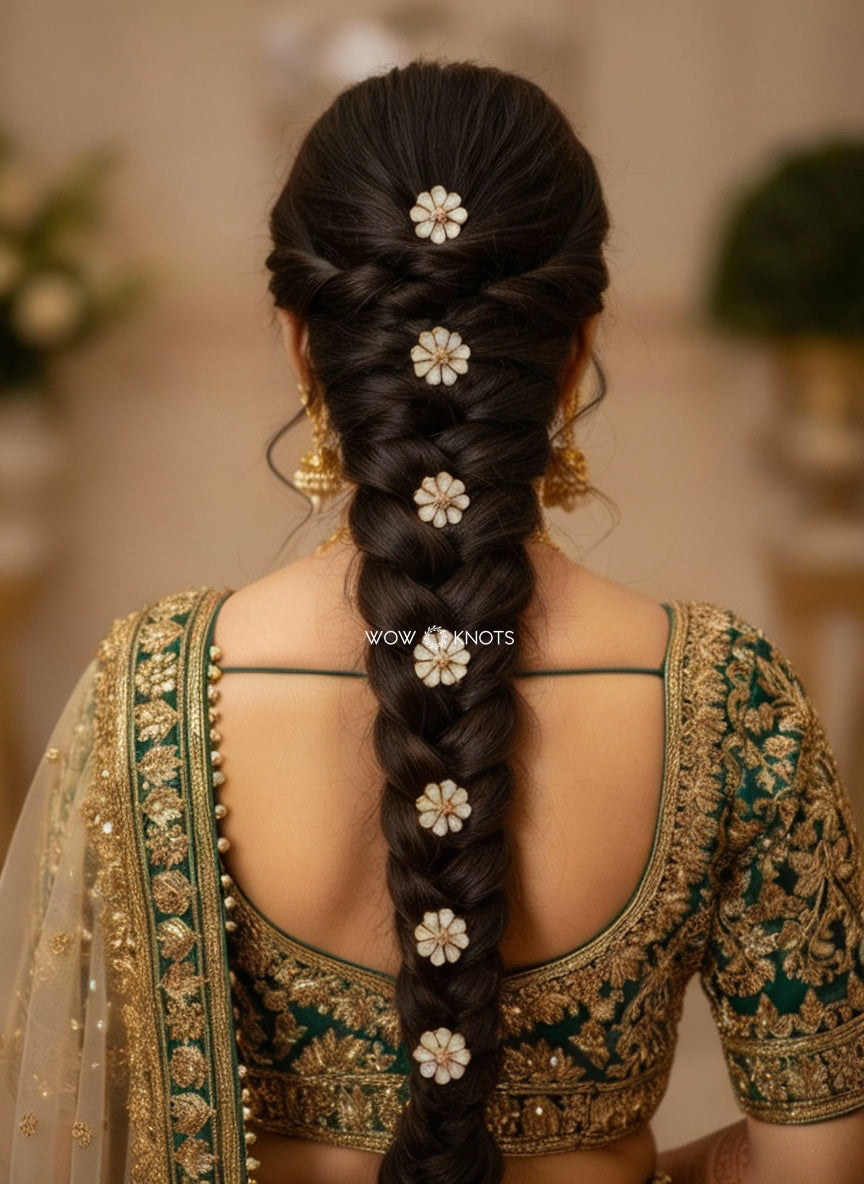 Handmade Kundan Flower Hair Pins in White and Pink (Pack of 5 Comb Pins)