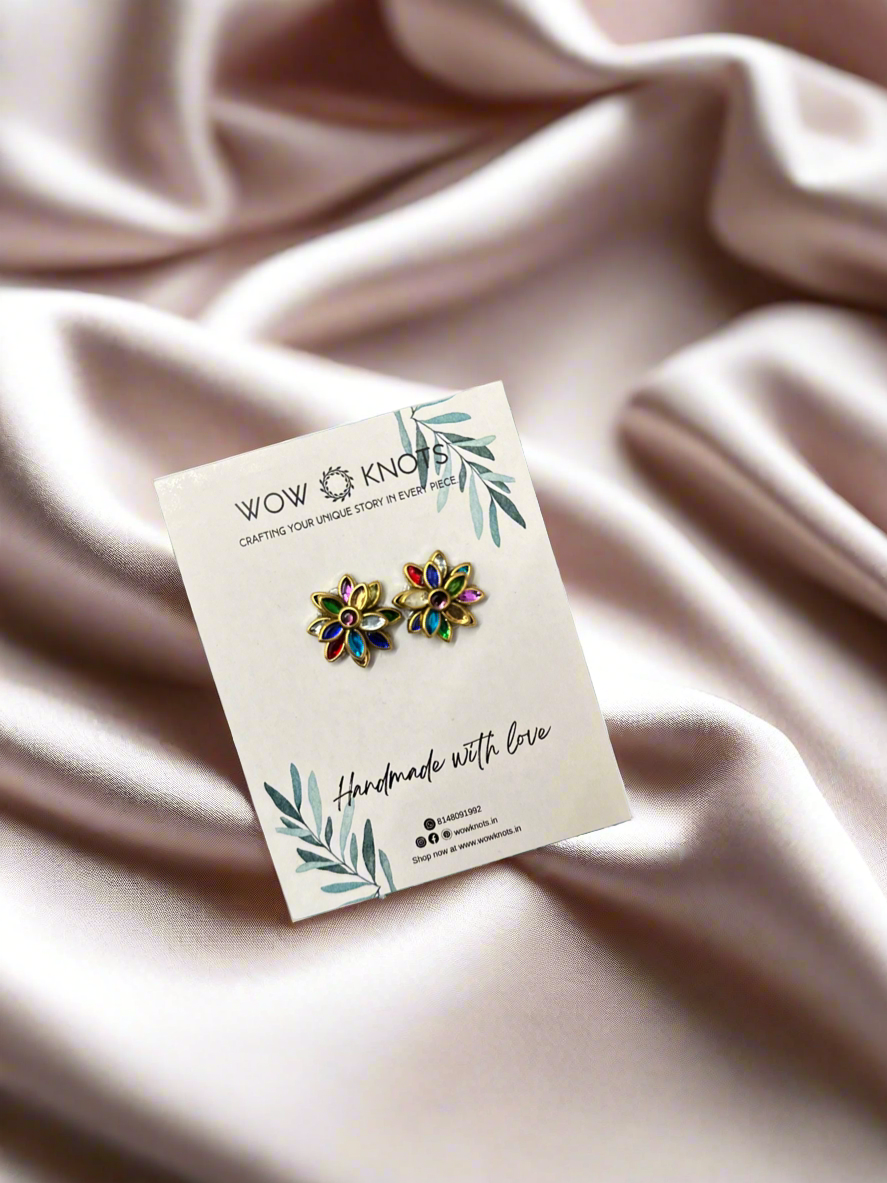 Multicolour Glossy Kundan Studs/Earrings