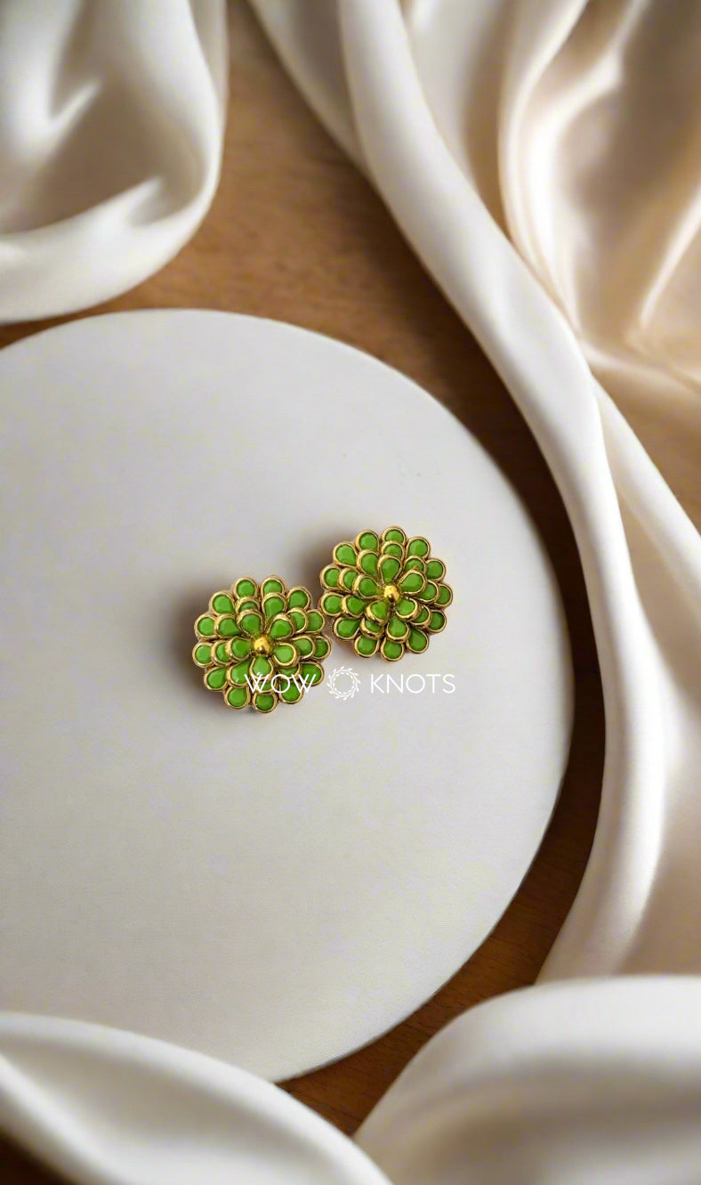 Handmade Kundan Earrings – 3D Floral Design with Teardrop Stones