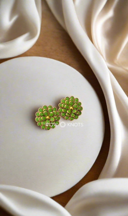 Handmade Kundan Earrings – 3D Floral Design with Teardrop Stones