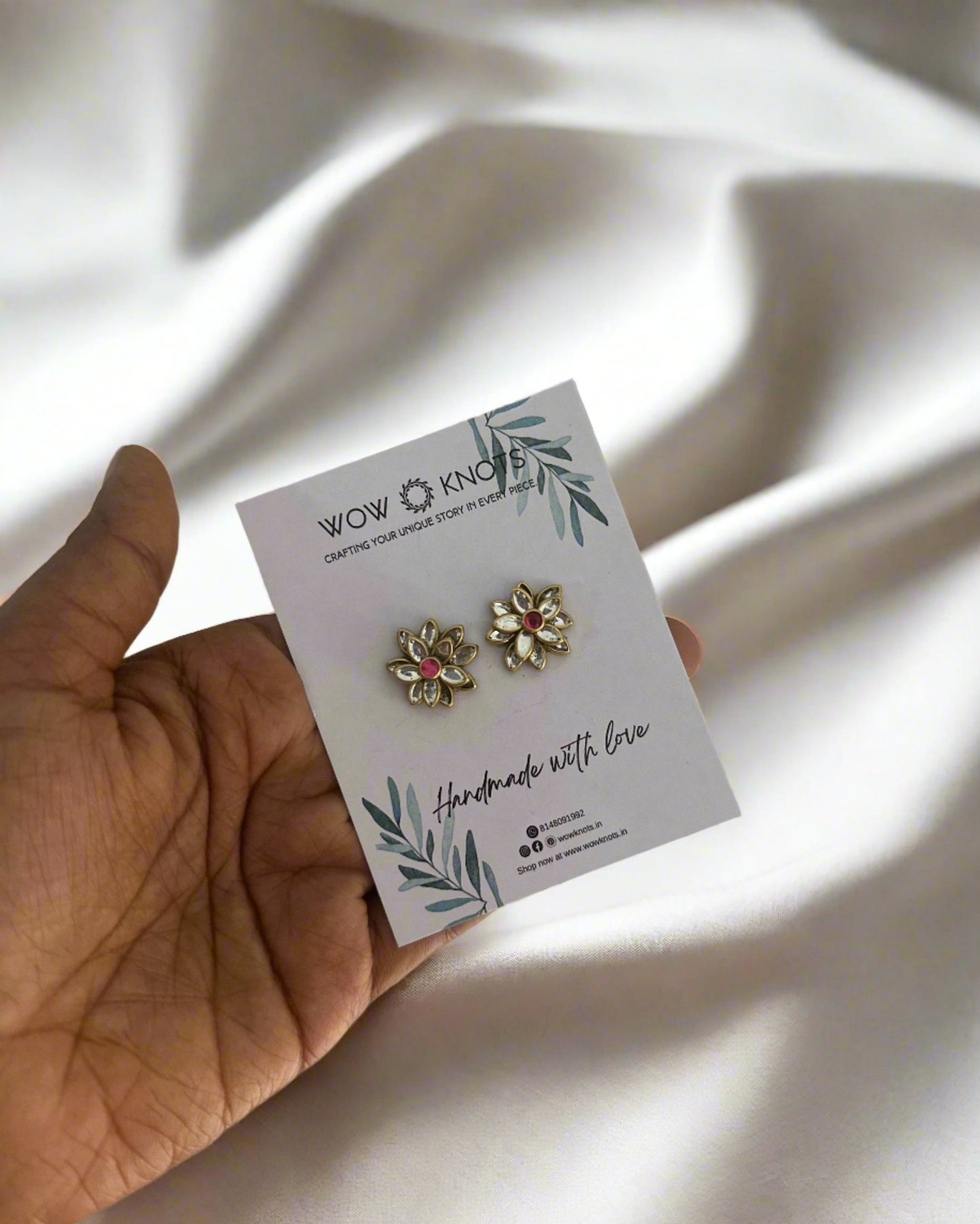 Silver and Pink Kundan Studs/Earrings