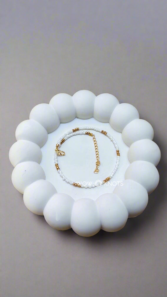 White and Gold Bead Anklet/ Bracelet/ Chocker - BD01