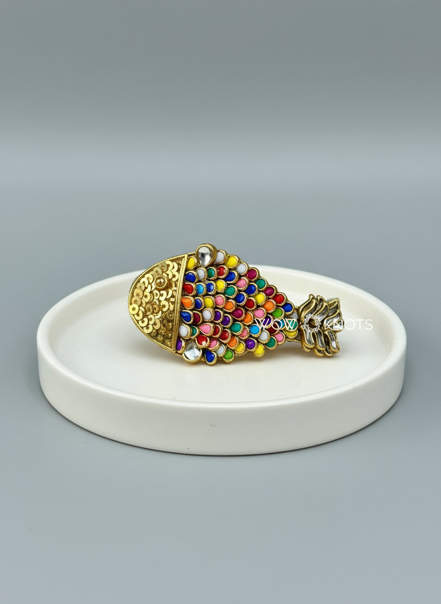 Kundan Centre Hair Clip - 3D Fish
