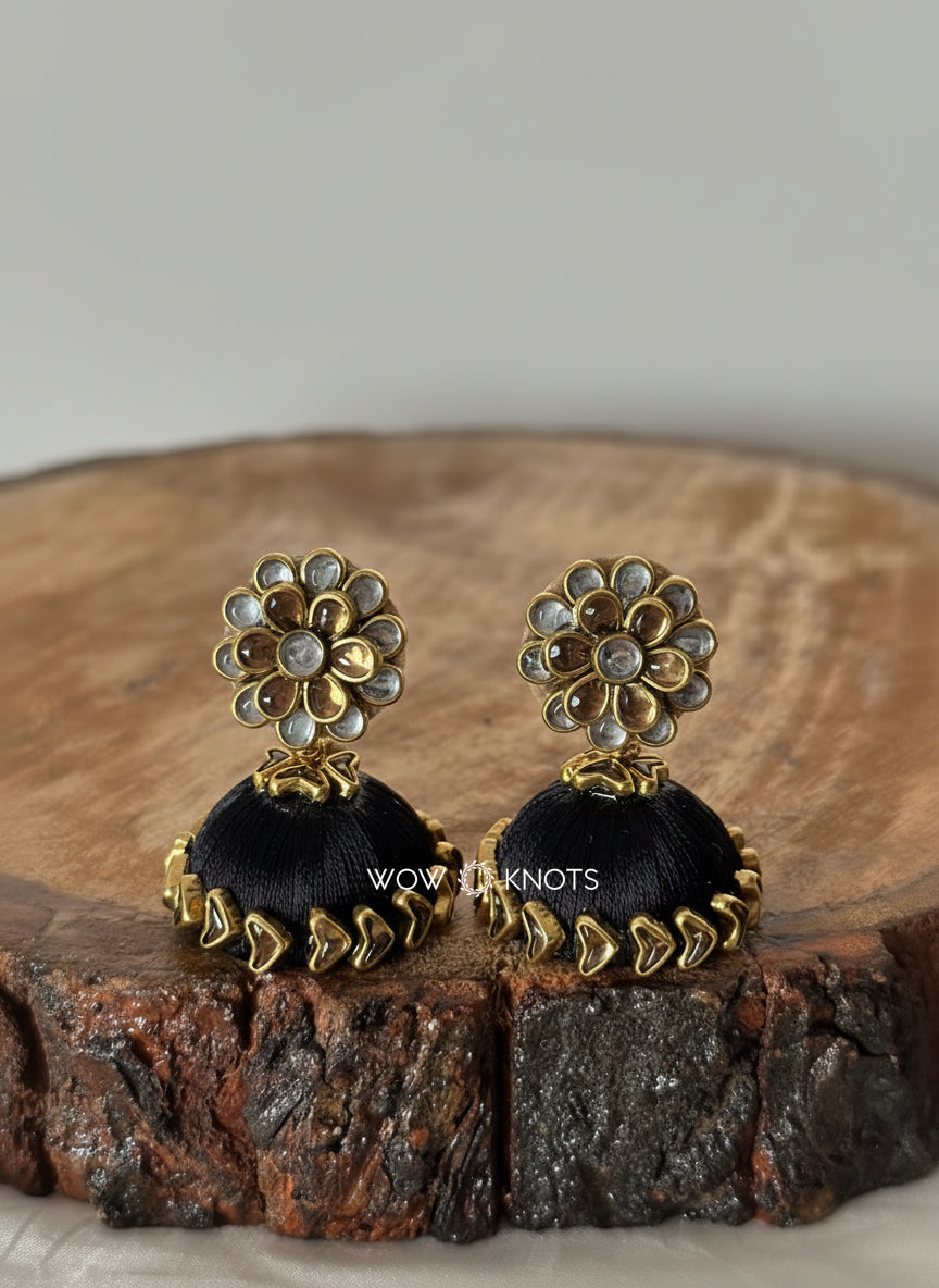 Gold Stud with Black Silk Thread Jhumka