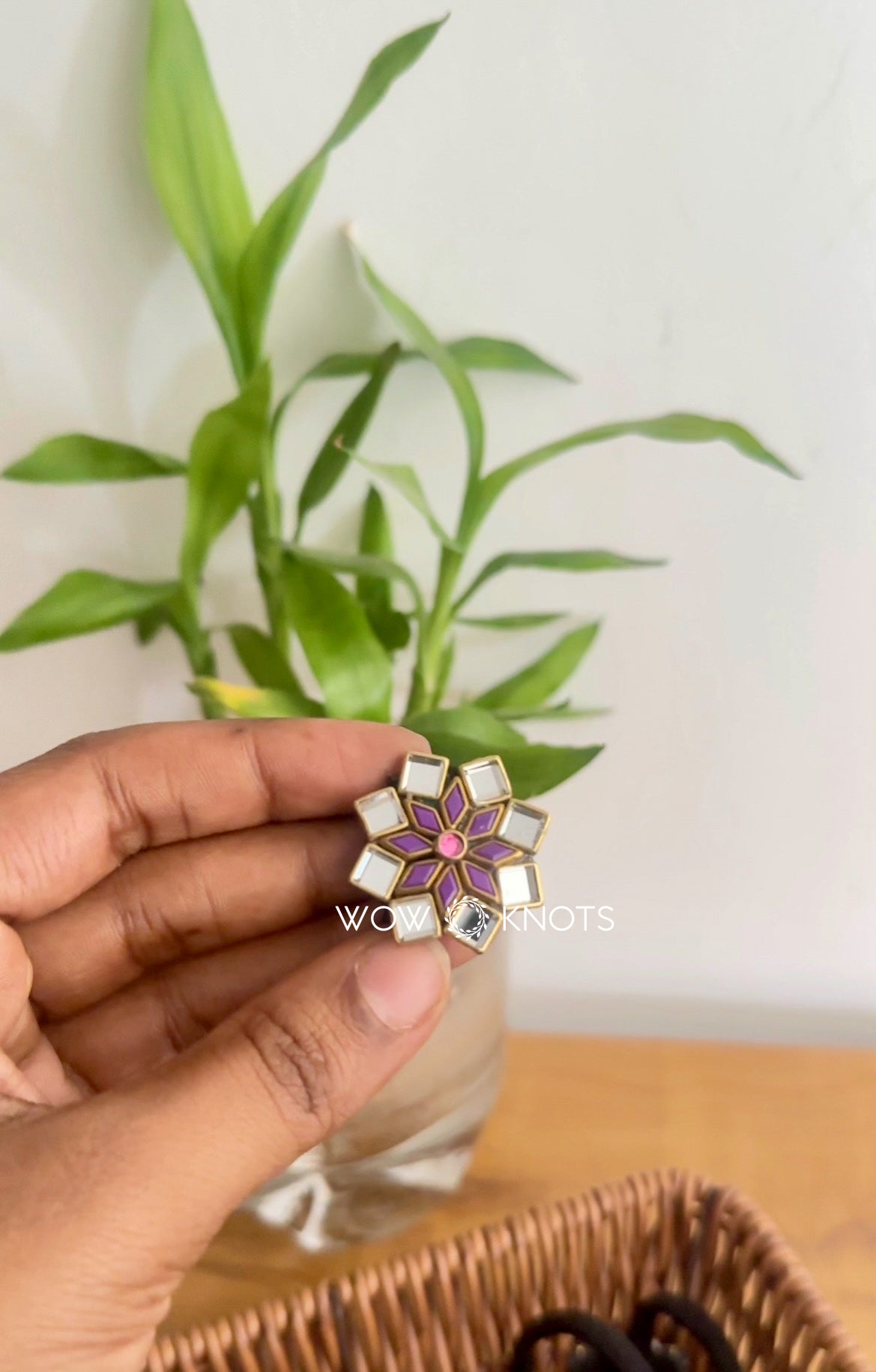 Small Diamond Flower Kundan Rubber Band/Hair Tie