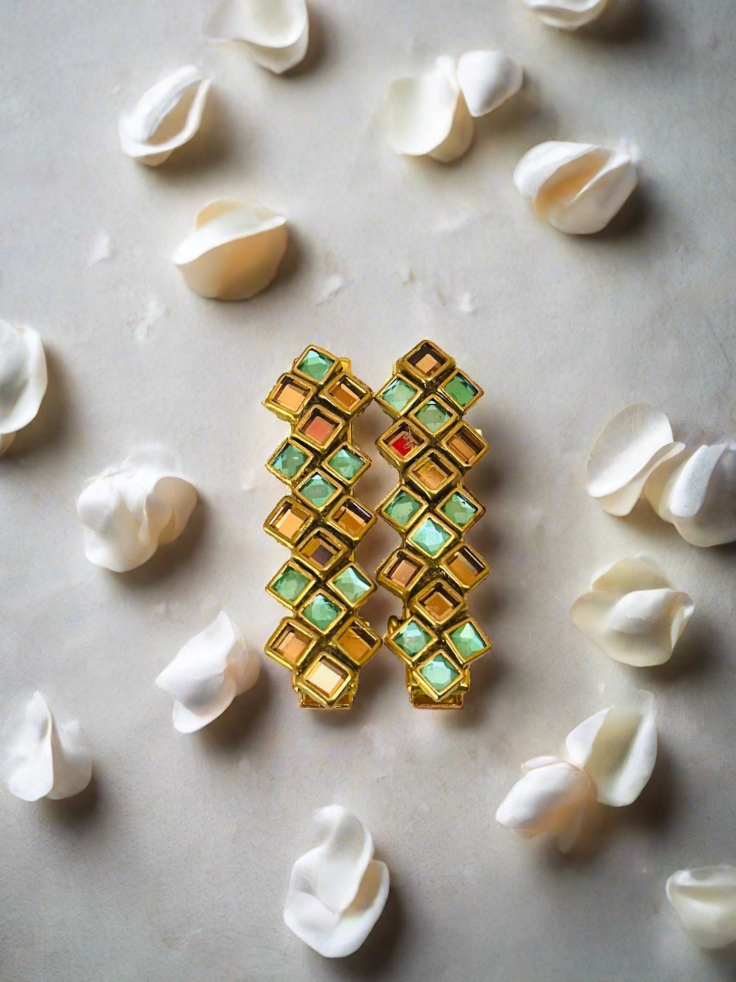 Alligator Kundan Hair Clip - Triple Row Square Elegance in Dual Shade