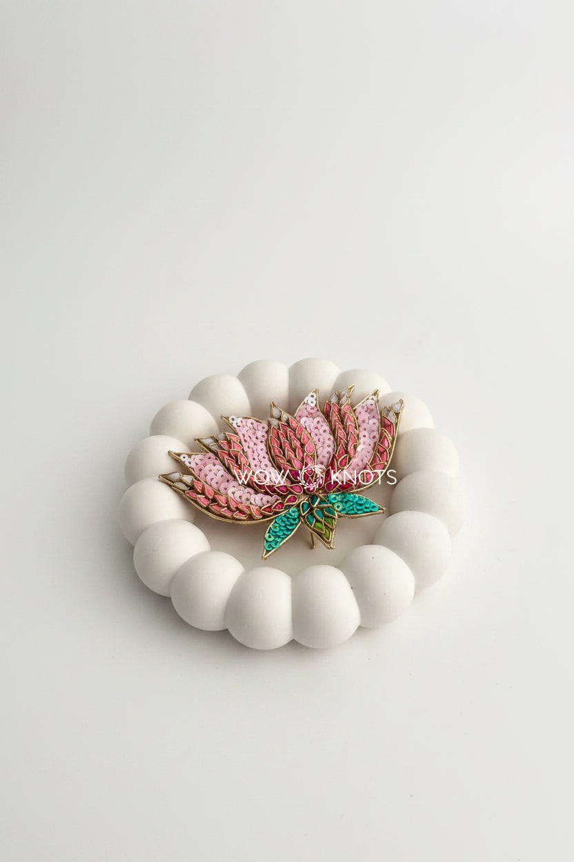 Big Light Pink and Pink 3D Kundan Lotus Hair Pin