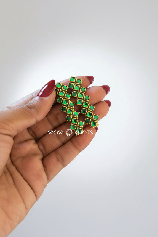 Green Glossy Square Kundan Hair Clip