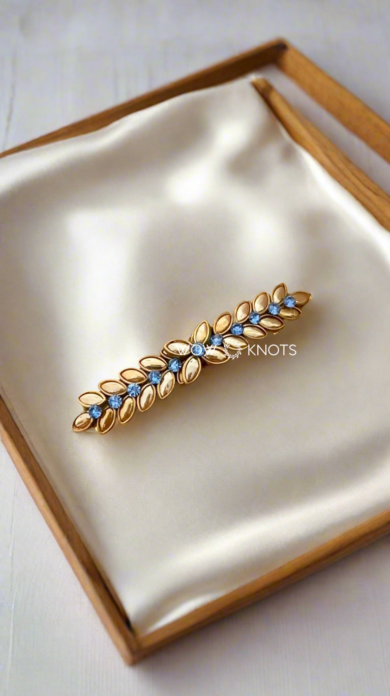 Pearl Leafy Kundan Center Hair Clip/ Barrette Clip
