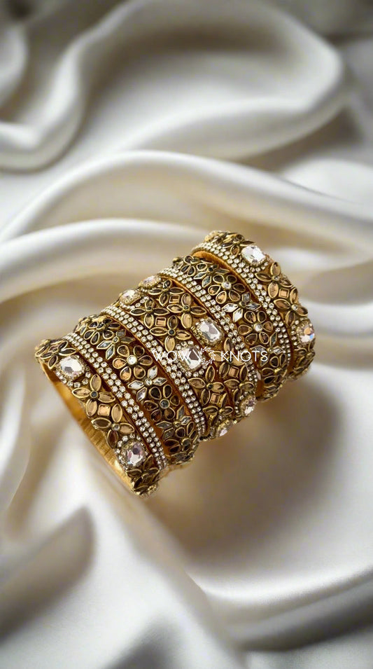 Gold Stone and Kundan Bangle Set