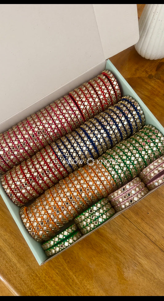 Premium Handcrafted Silk Thread Kundan Bangles - Sparkling Stones - 50 Pairs for return favours/gifts