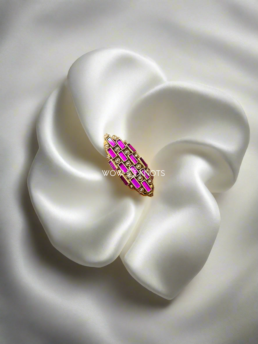 Rani Pink Kundan Saree Pin - Rectangle Stack