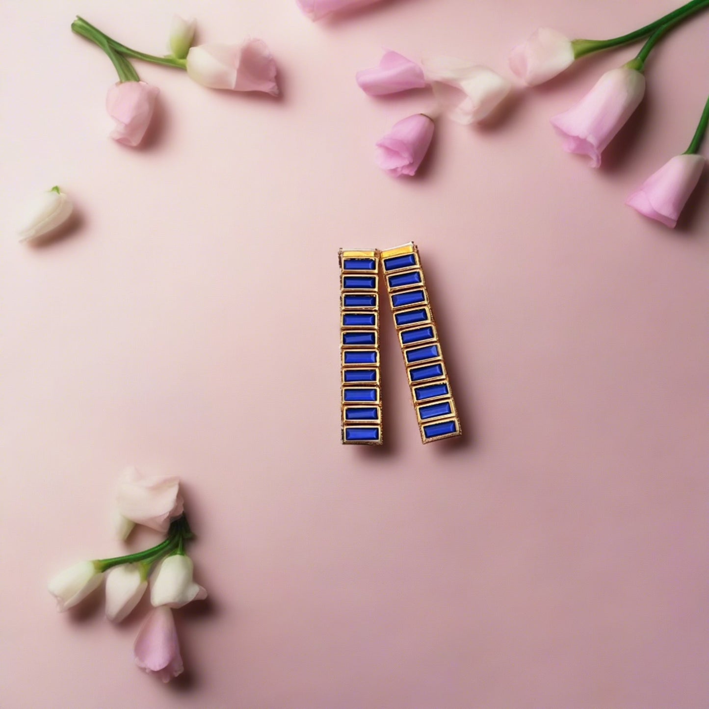 Alligator Kundan Hair Clips/ Kundan Hair Accessories/ Kundan Hair Clips (Multicolour, Navy Blue Rectangle Shaped Kundans)
